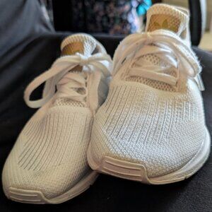 Adidas Shoes, Swift Run style, size 6 women's, lace up, white knit fabric